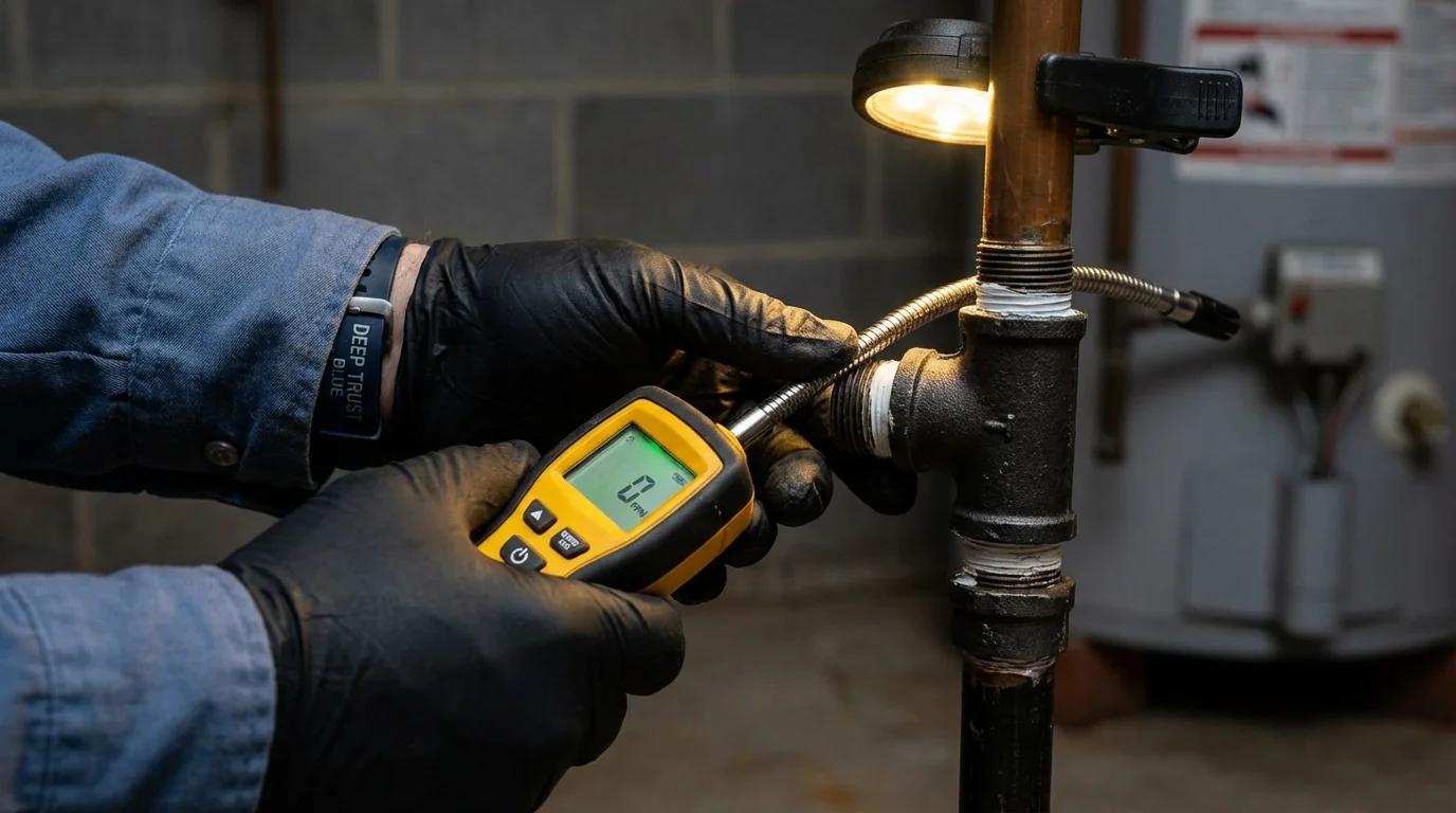 Gas leak detection with electronic sniffer by Johns Plumbing LLC in Le Roy