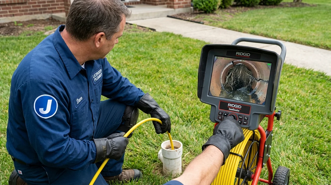 Sewer camera inspection being performed by Johns Plumbing LLC in Le Roy
