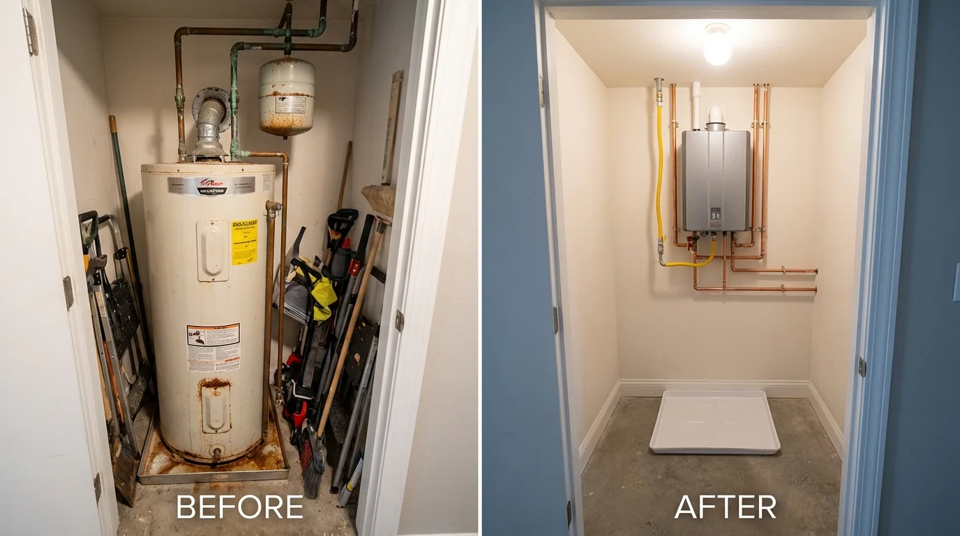 Tank water heater versus wall-mounted tankless unit comparison for Le Roy, IL homeowners
